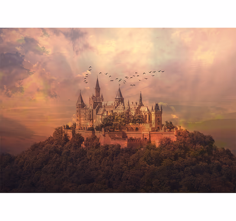 Mural de fantasía castillo majestuoso paisaje - TenVinilo