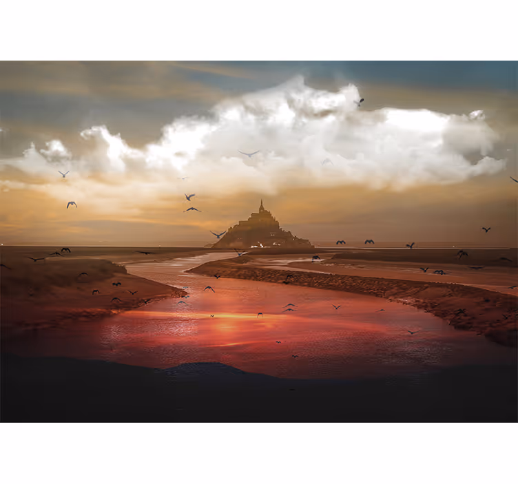 Mural de paisajes inspirado en mont saint michel - TenVinilo