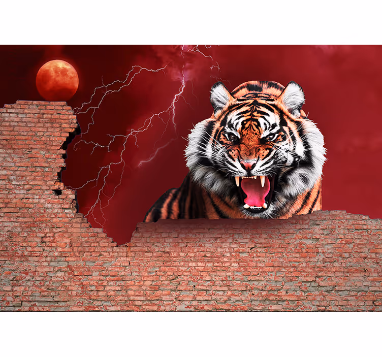 Mural de animales rugido de tigre feroz - TenVinilo