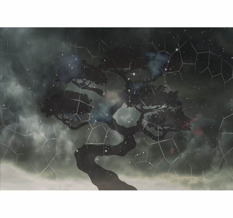 Mural del espacio silueta de árbol celestial - TenVinilo