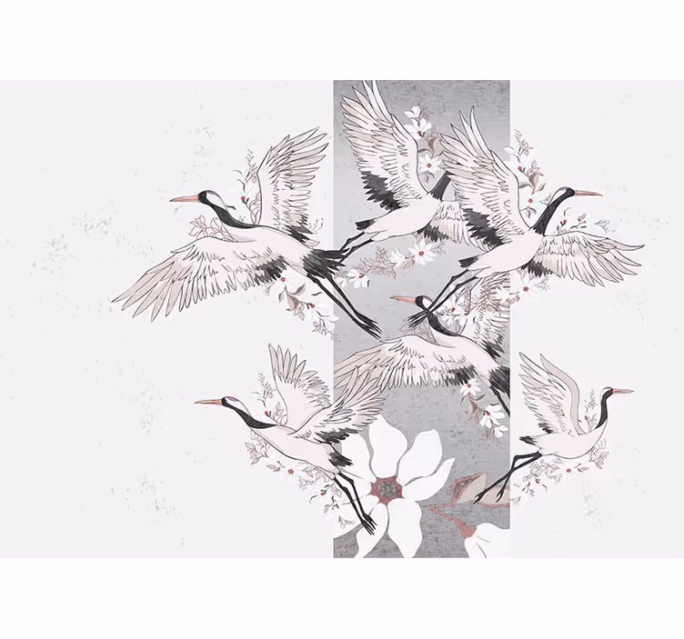 Mural de animales grullas elegantes en vuelo - TenVinilo