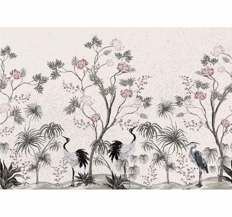 Mural de animales escena de grúas elegantes - TenVinilo