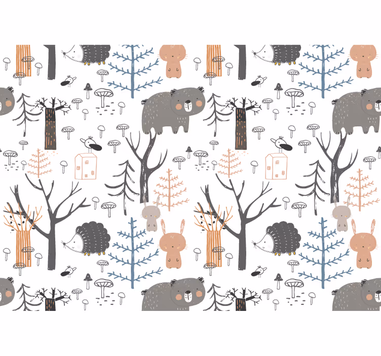 Fotomural de bosque Bosque escandinavo con animales - TenVinilo