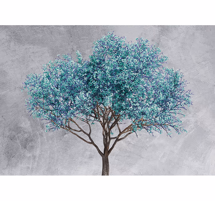 Fotomural naturaleza árbol minimalista con flores azules - TenVinilo