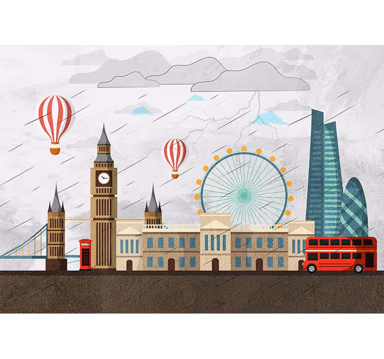 Fotomural de Londres Ilustración lluviosa de la ciudad de londres - TenVinilo