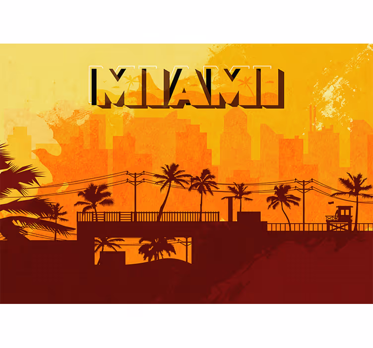 Mural ciudad miami horizonte al atardecer - TenVinilo
