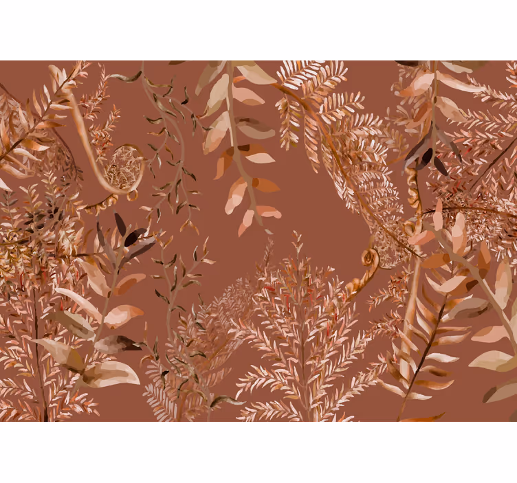 Papel mural terracota hojas densas - TenVinilo