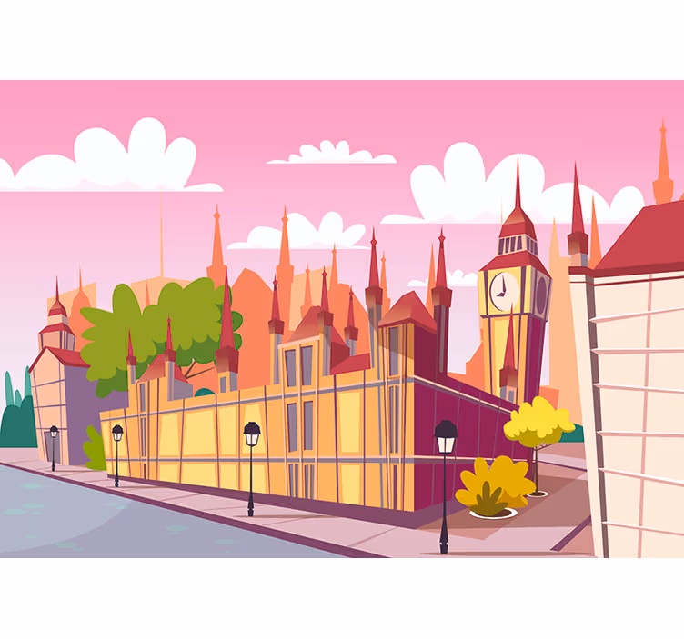 Mural de Londres paisaje urbano de dibujos animados - TenVinilo