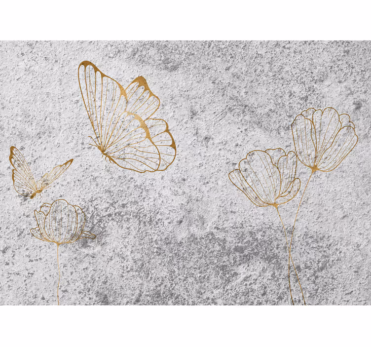 Fotomural texturas Hormigón dorado con mariposas - TenVinilo
