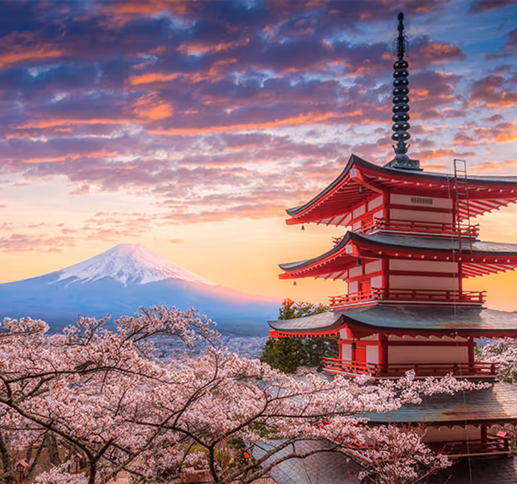 Fotomural de montañas Montaña fuji y edificios japoneses - TenVinilo