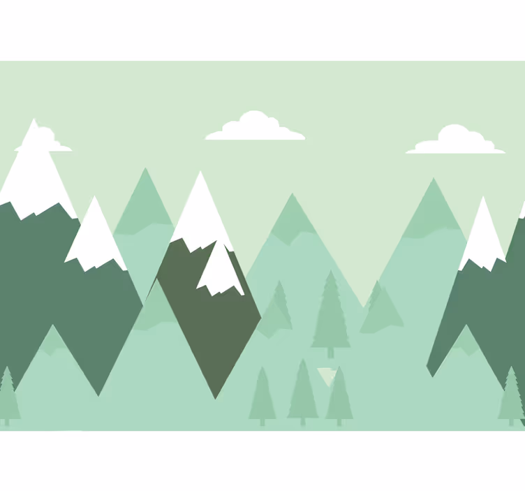 Papel pintado verde infantil montañas nevadas - TenVinilo