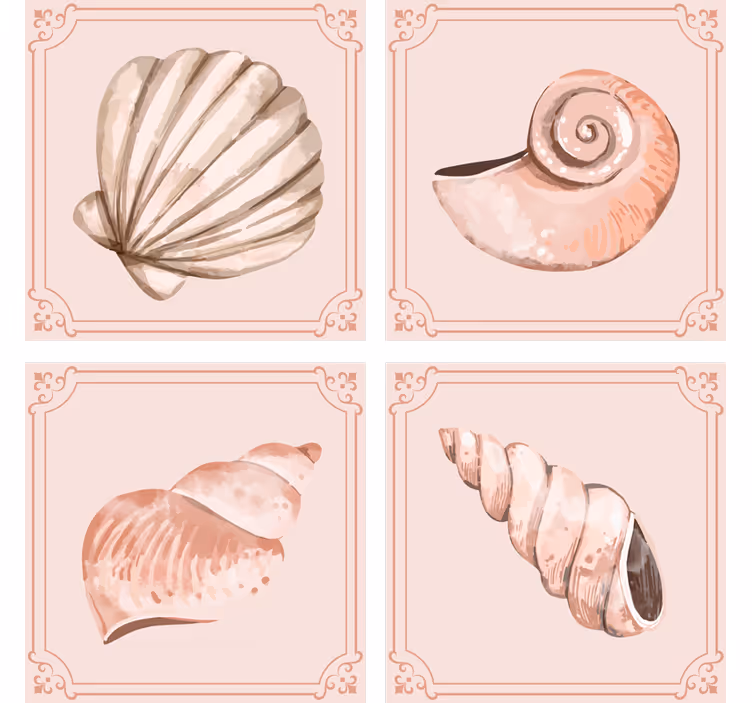 Portavasos vintage ilustraciones de conchas elegantes - TenVinilo