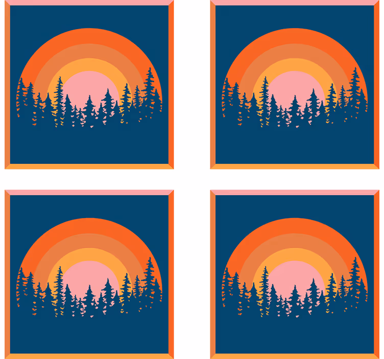 Portavasos moderno bosque al atardecer en capas - TenVinilo