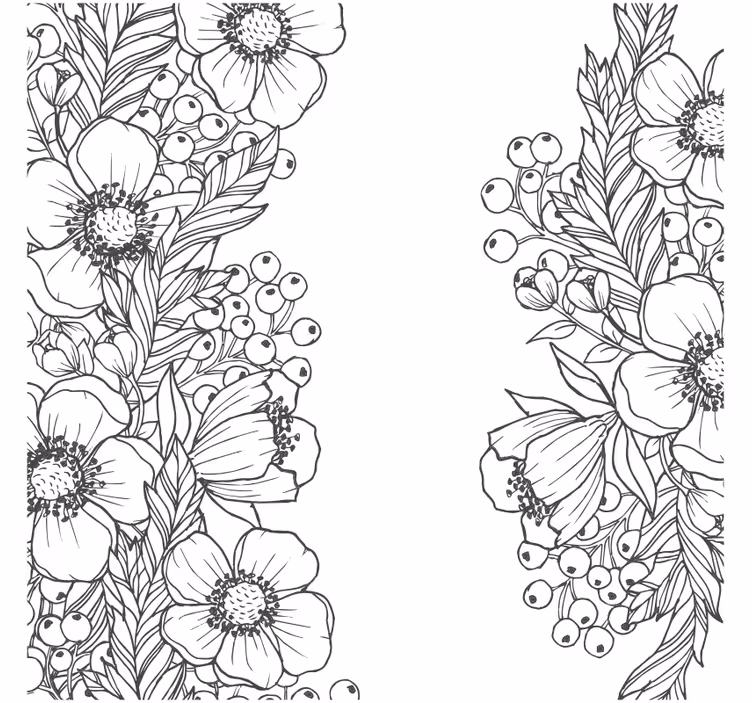 Posavasos moderno Diferentes flores negras sobre blanco - TenVinilo