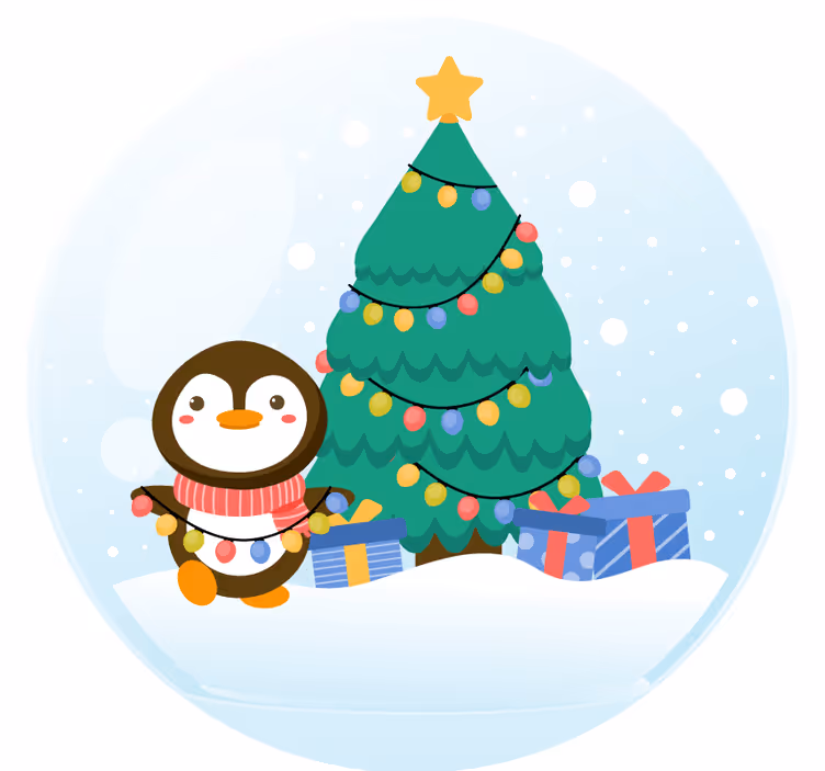 Portavasos navideño pingüino con árbol de navidad - TenVinilo