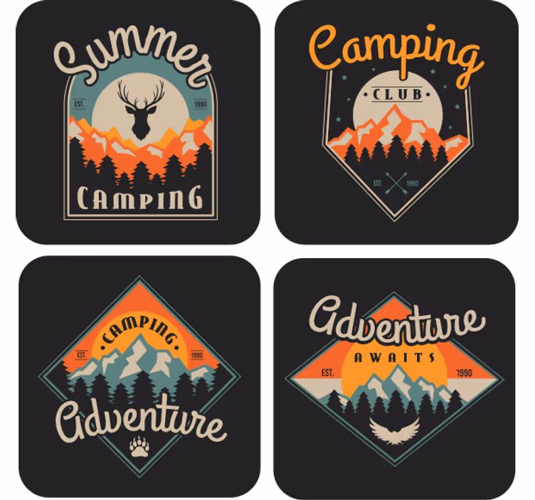 Portavasos vintage gráficos de aventura en camping - TenVinilo