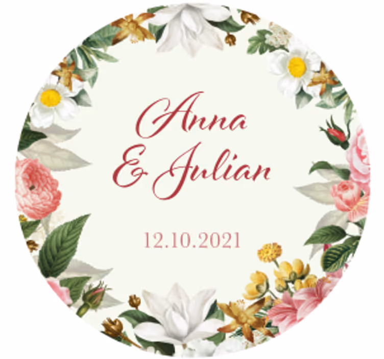 Portavasos boda floral personalizado con flores - TenVinilo