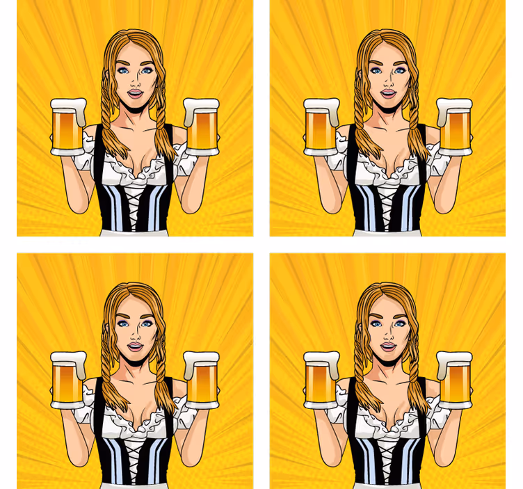 Portavasos cerveza mujer alegre con cervezas - TenVinilo