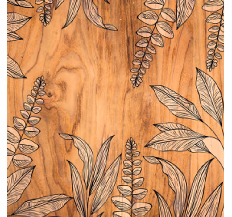 Portavasos madera natural con contorno floral - TenVinilo