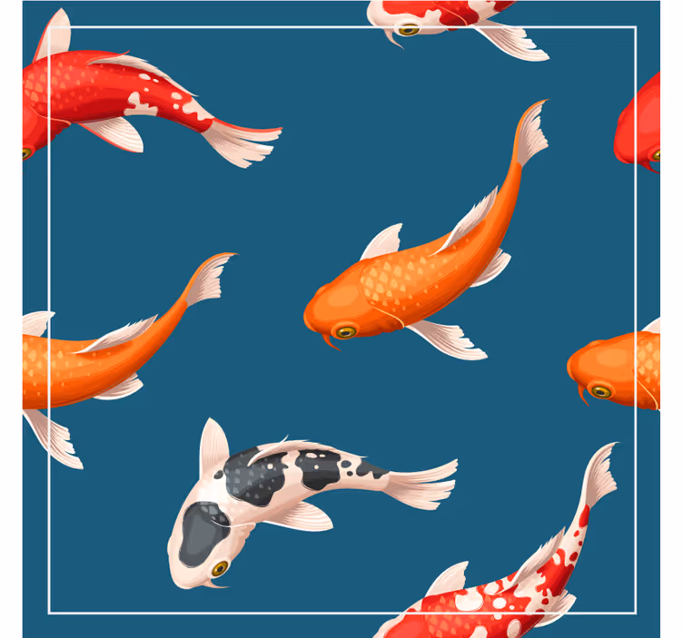 Posavasos moderno Patrón de peces koi fondo azul - TenVinilo