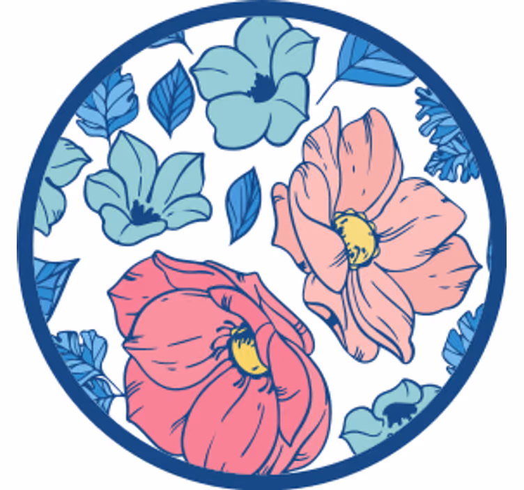 Posavasos moderno Delicadas flores rosas y azules - TenVinilo
