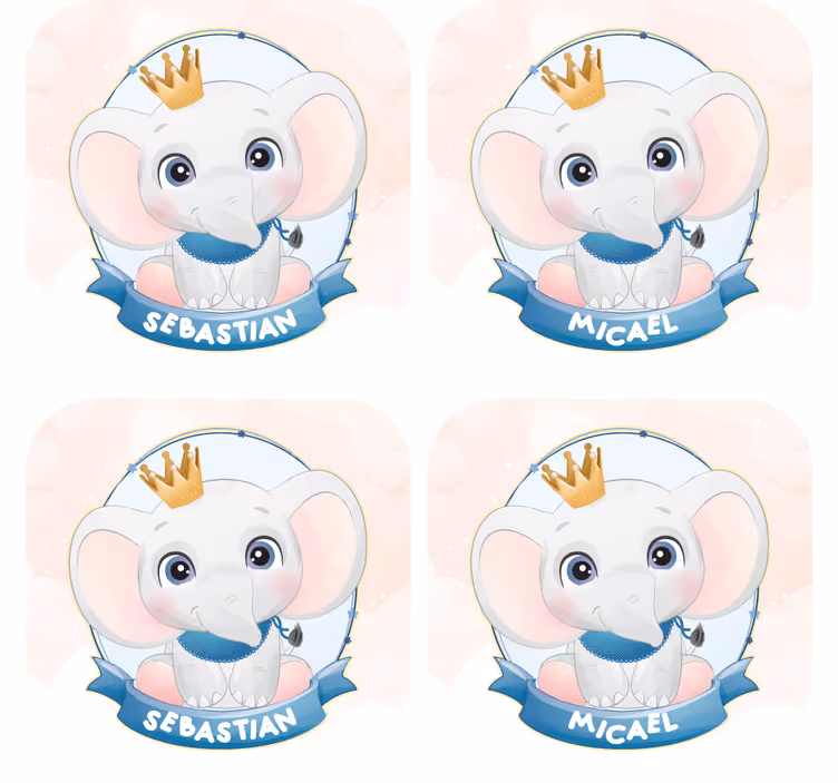 Posavasos personalizable Lindo elefante para niño con nombre - TenVinilo