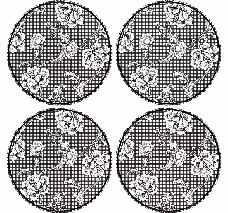 Portavasos patrón gingham floral - TenVinilo