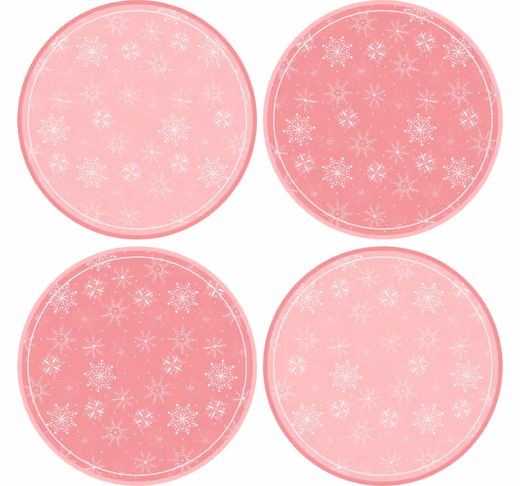 Posavasos navideño Copos de nieve blancos sobre fondo rosa - TenVinilo
