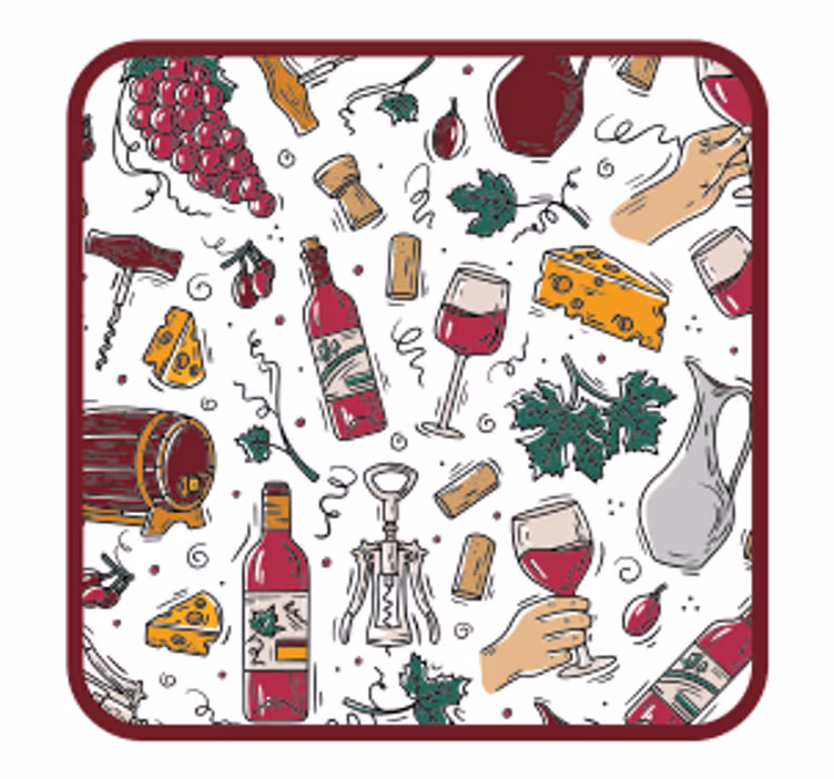 Portavasos cerveza botellas de vino uvas y queso - TenVinilo