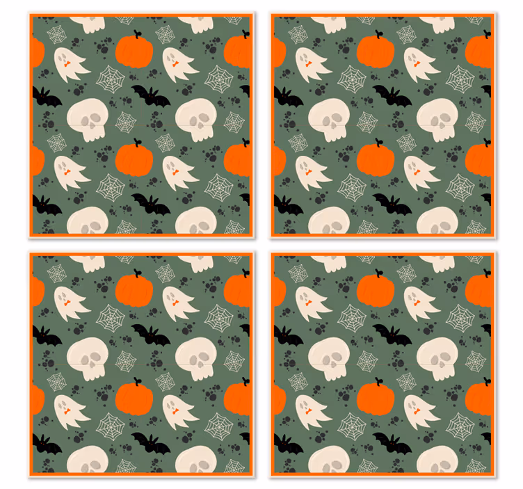 Posavasos Halloween Patrón de calabazas, fantasmas y arañas. - TenVinilo