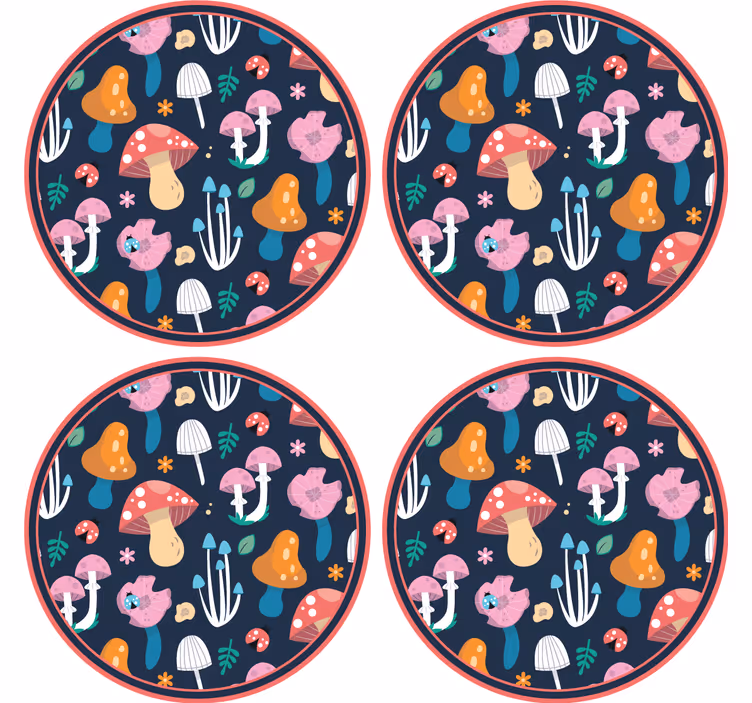 Posavasos frikis con diseño de hongos vibrantes - TenVinilo