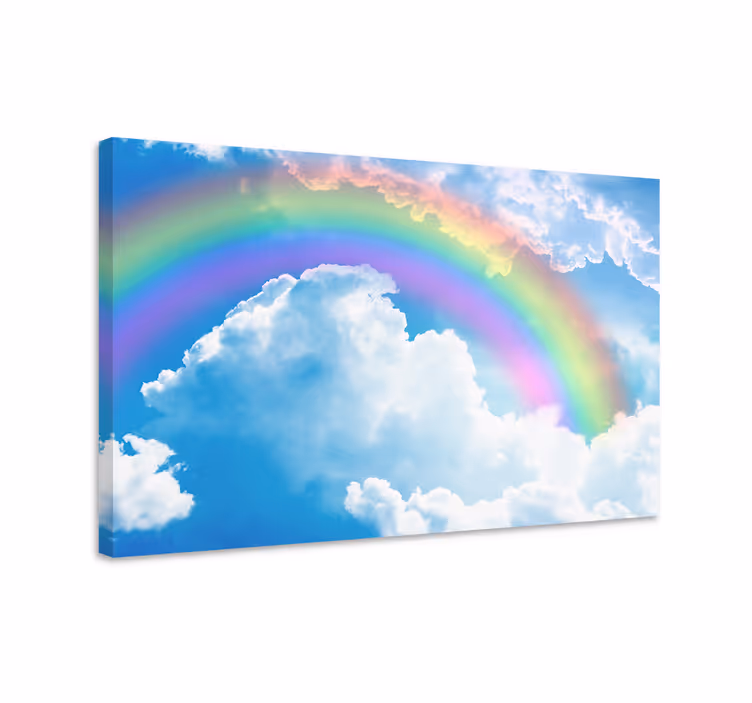 Cuadro azul arcoíris en un cielo azul con nubes - TenVinilo