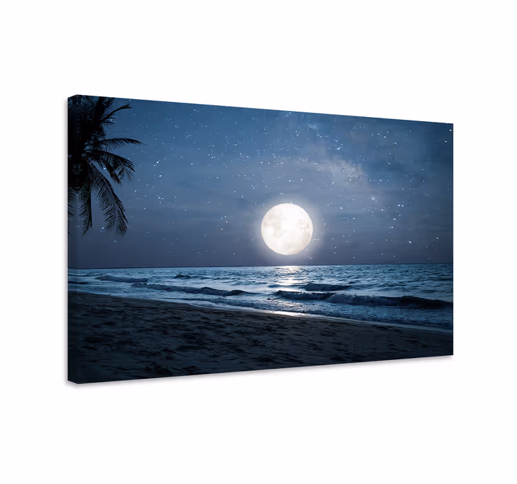 Cuadro azul luna llena sobre el océano - TenVinilo
