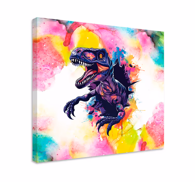 Cuadro de dinosaurios velociraptor en colores saturados - TenVinilo
