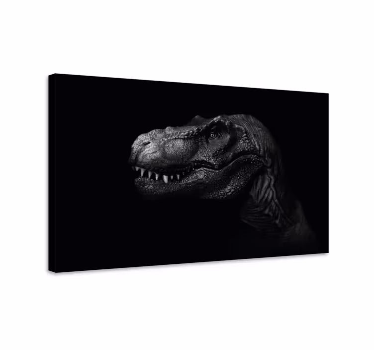 Cuadro de dinosaurios realista y elegante sobre fondo negro - TenVinilo