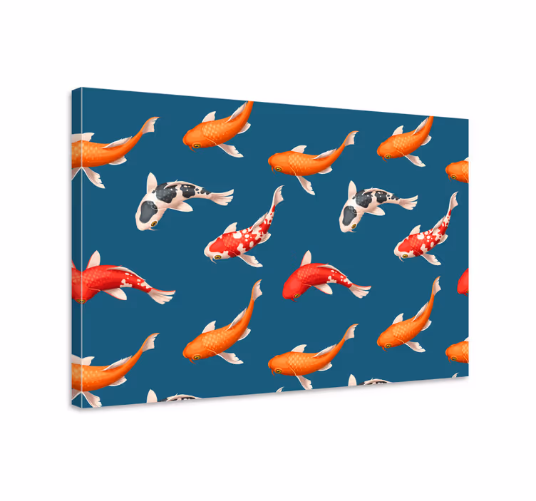 Cuadro de peces patrón de koi sobre fondo azul - TenVinilo