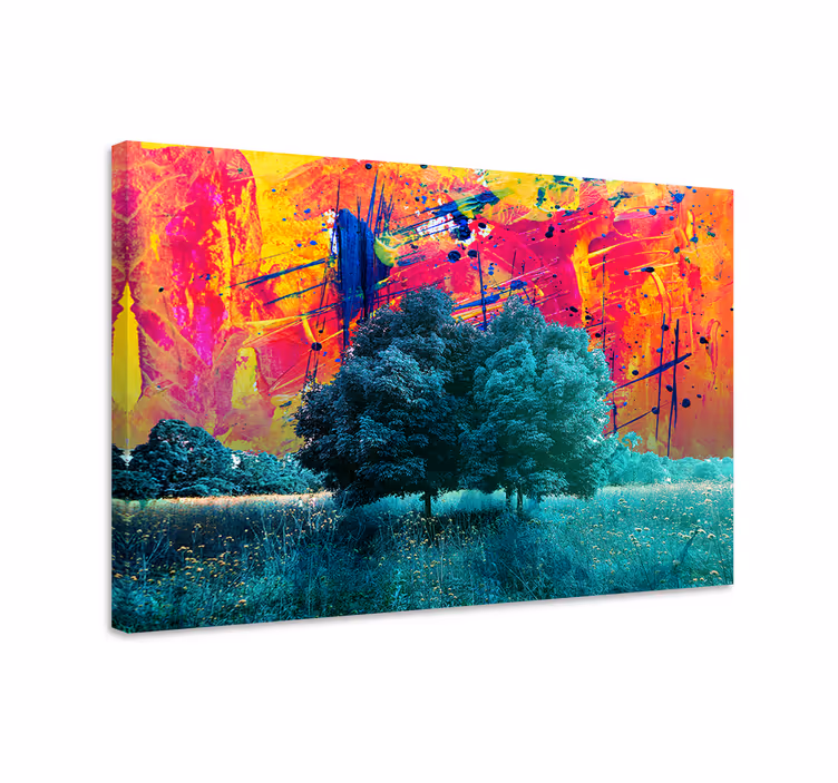 Cuadro paisaje con árboles y cielo colorido - TenVinilo