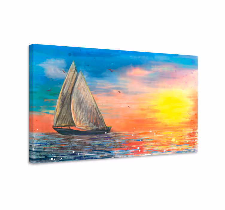 Cuadro de marineros velero atardecer marina - TenVinilo