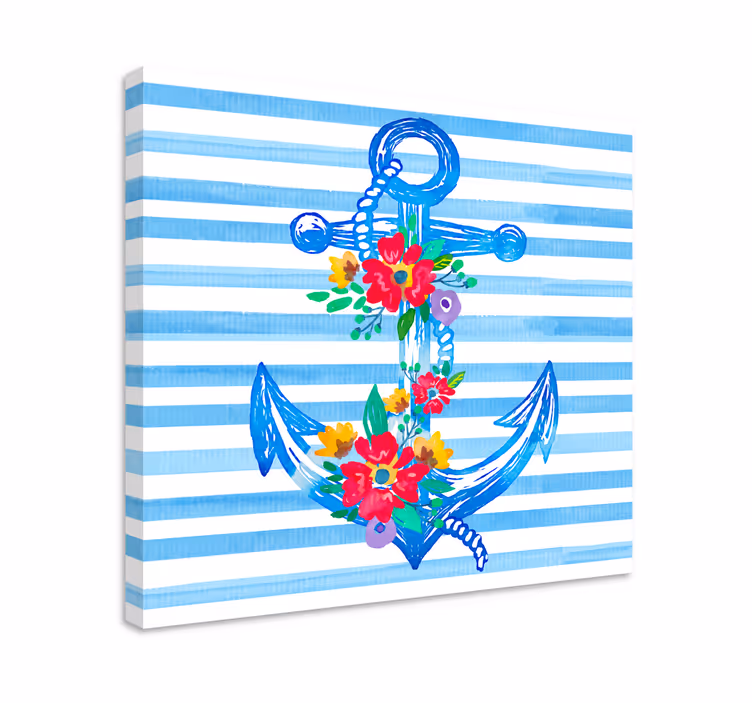Cuadro marinero ancla con flores coloridas - TenVinilo