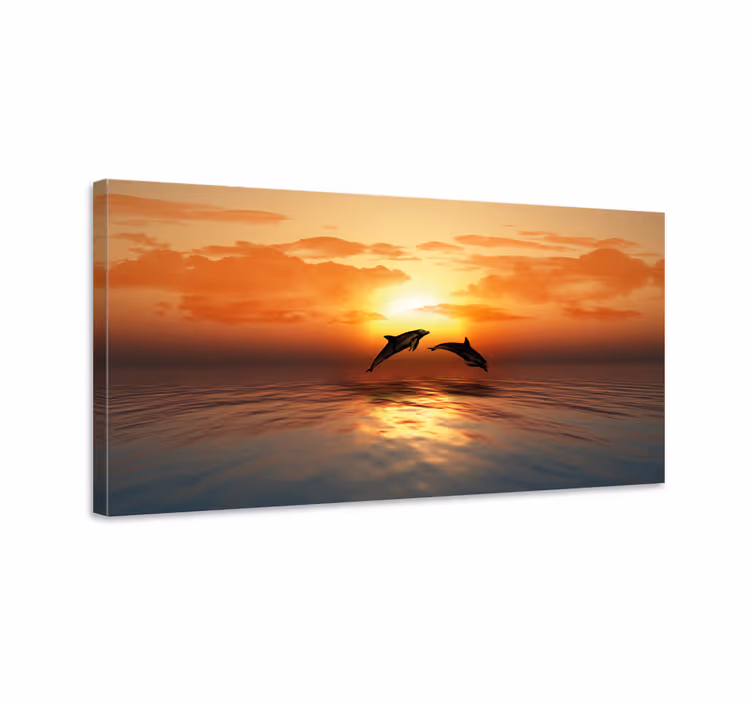 Cuadro animales delfines saltando al atardecer - TenVinilo