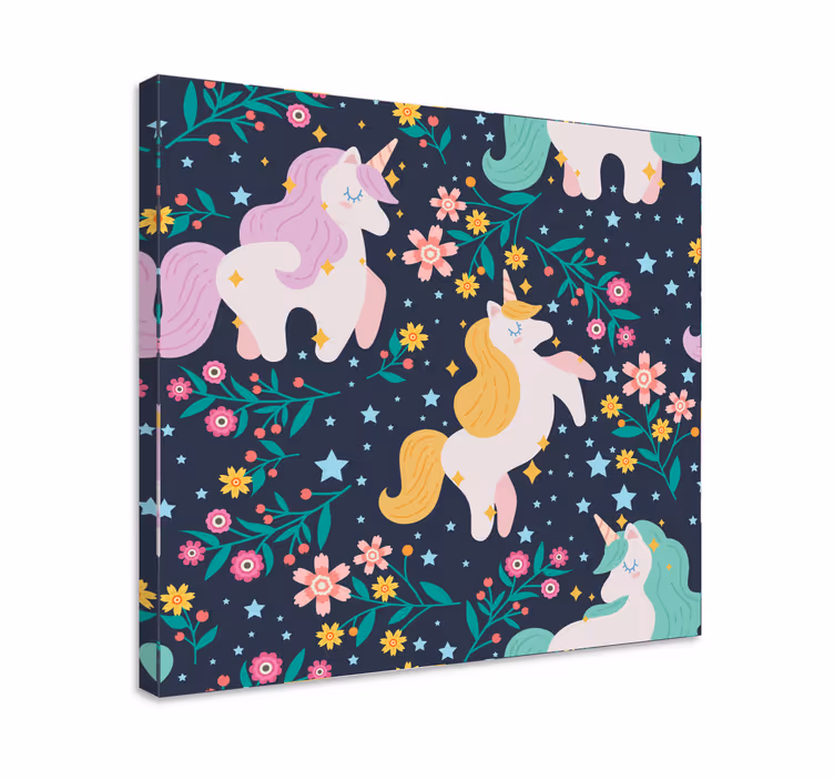 Cuadro de unicornios Unicornios flores y estrellas - TenVinilo