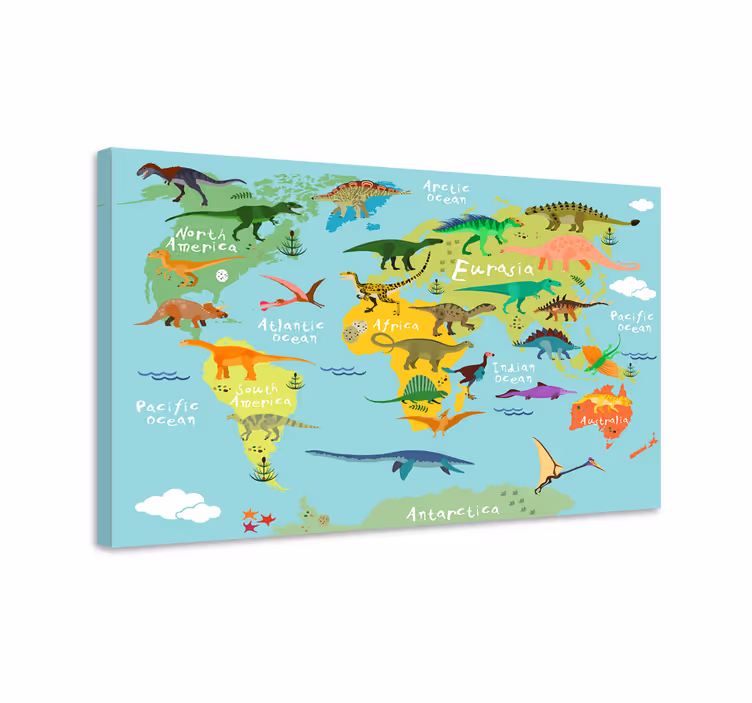 Cuadro mapamundi de dinosaurios - TenVinilo