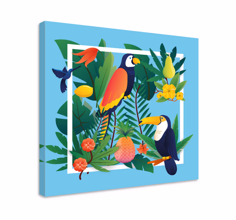 Cuadro animales encuentro con loros tropicales - TenVinilo