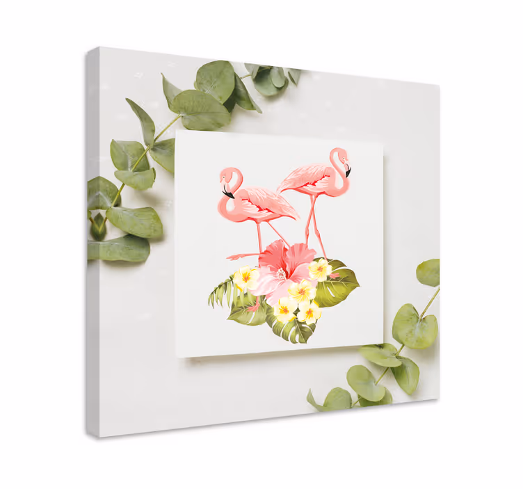 Cuadro animales Flamenco decoración floral exótica - TenVinilo