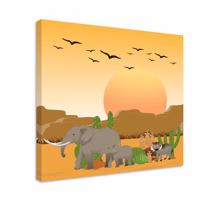 Cuadro de elefantes en escena de safari desértico - TenVinilo