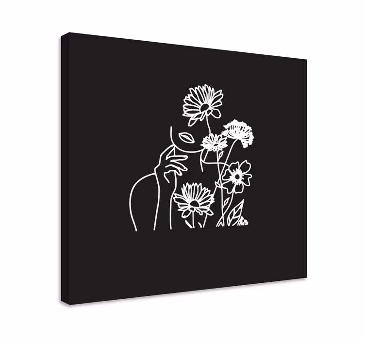 Cuadro de flores Mujer y girasoles minimalista - TenVinilo