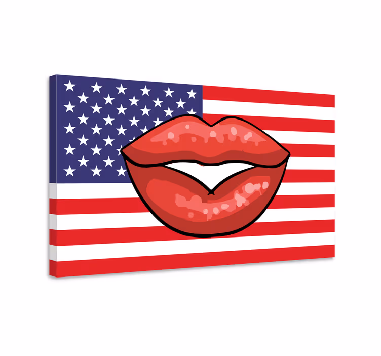Cuadro retro vintage labios sobre bandera - TenVinilo