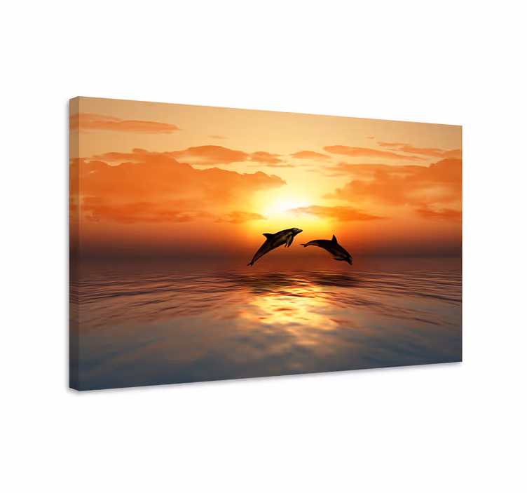 Cuadro de marineros delfines al atardecer - TenVinilo