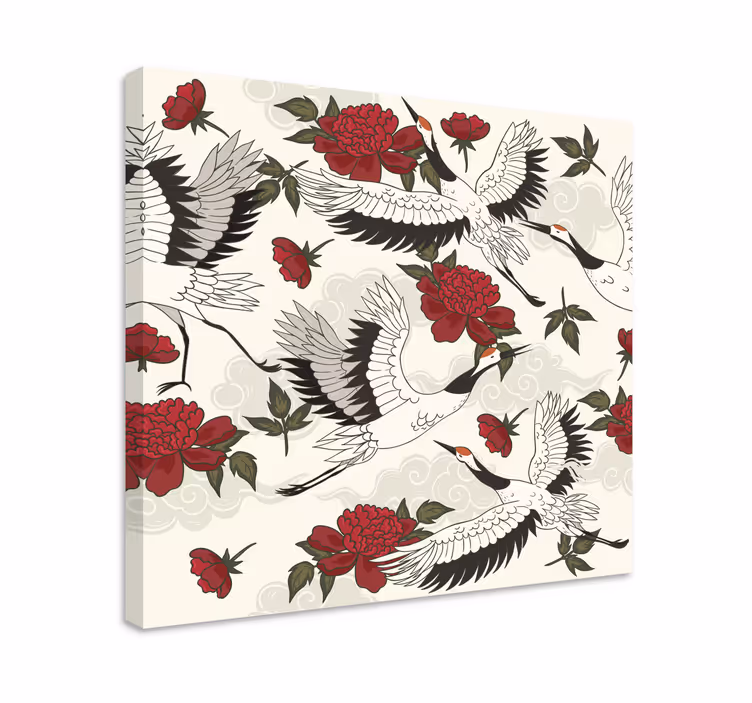 Cuadro de mandala grullas y flores - TenVinilo