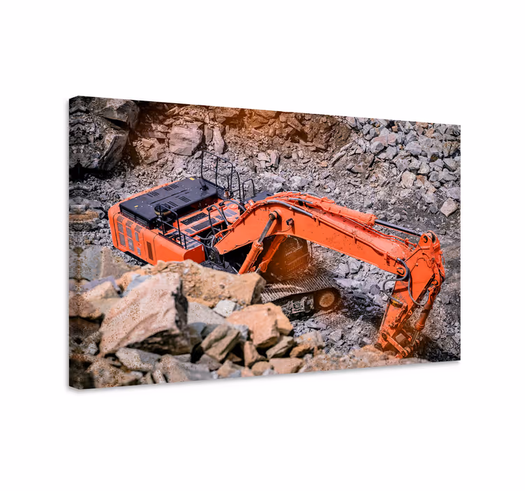 Cuadro moderno Excavadora recogiendo rocas - TenVinilo